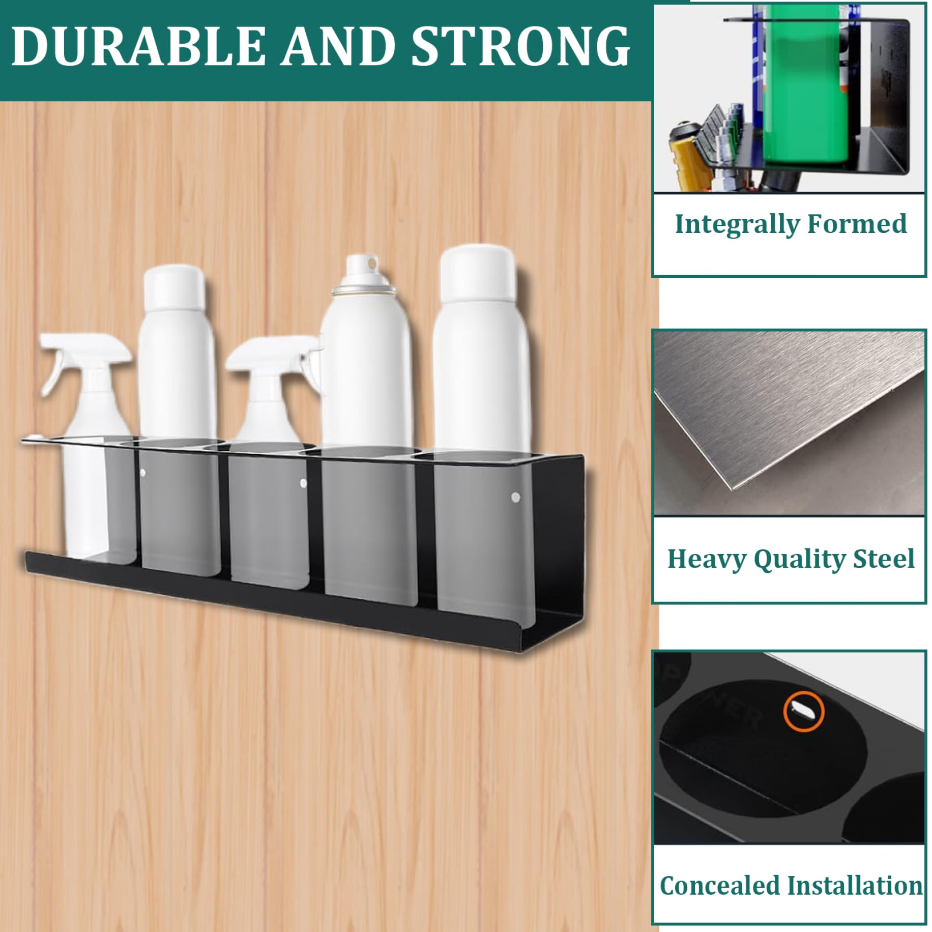Wall Mount Spray Bottle Holder with 5 Can Capacity & 6 Slots - Heavy Duty Metal Aerosol Can Organizer for Garage, Workshop, and Workspace - Perfect for Storing Cleaning Supplies, Air Tools, and Automotive Products