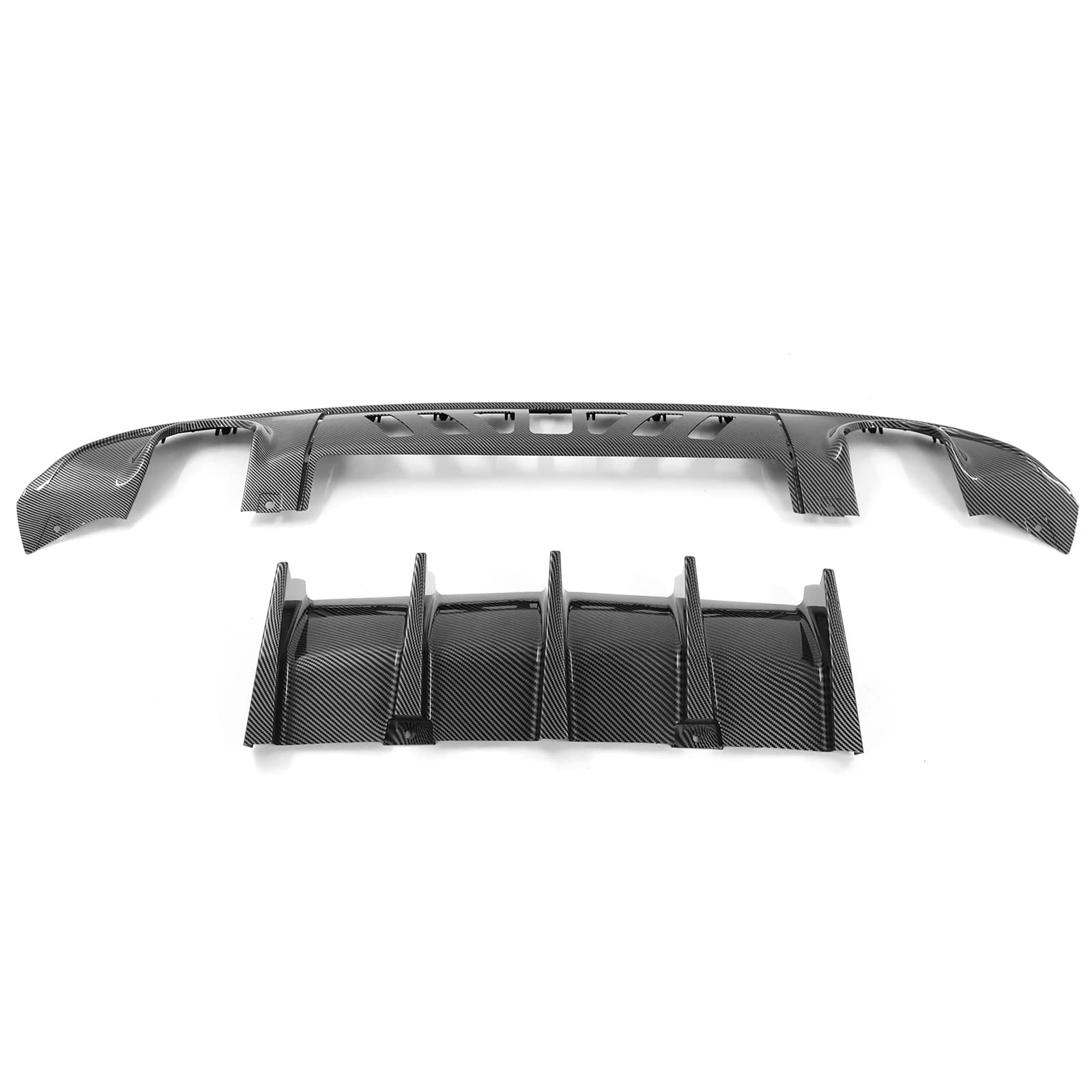 IKON MOTORSPORTS V2 Style Rear Bumper Diffuser - Carbon Fiber Print PP Lip Shark Fins for 2015-2023 Dodge Charger | Aggressive Styling Upgrade for Street Racing & Car Shows