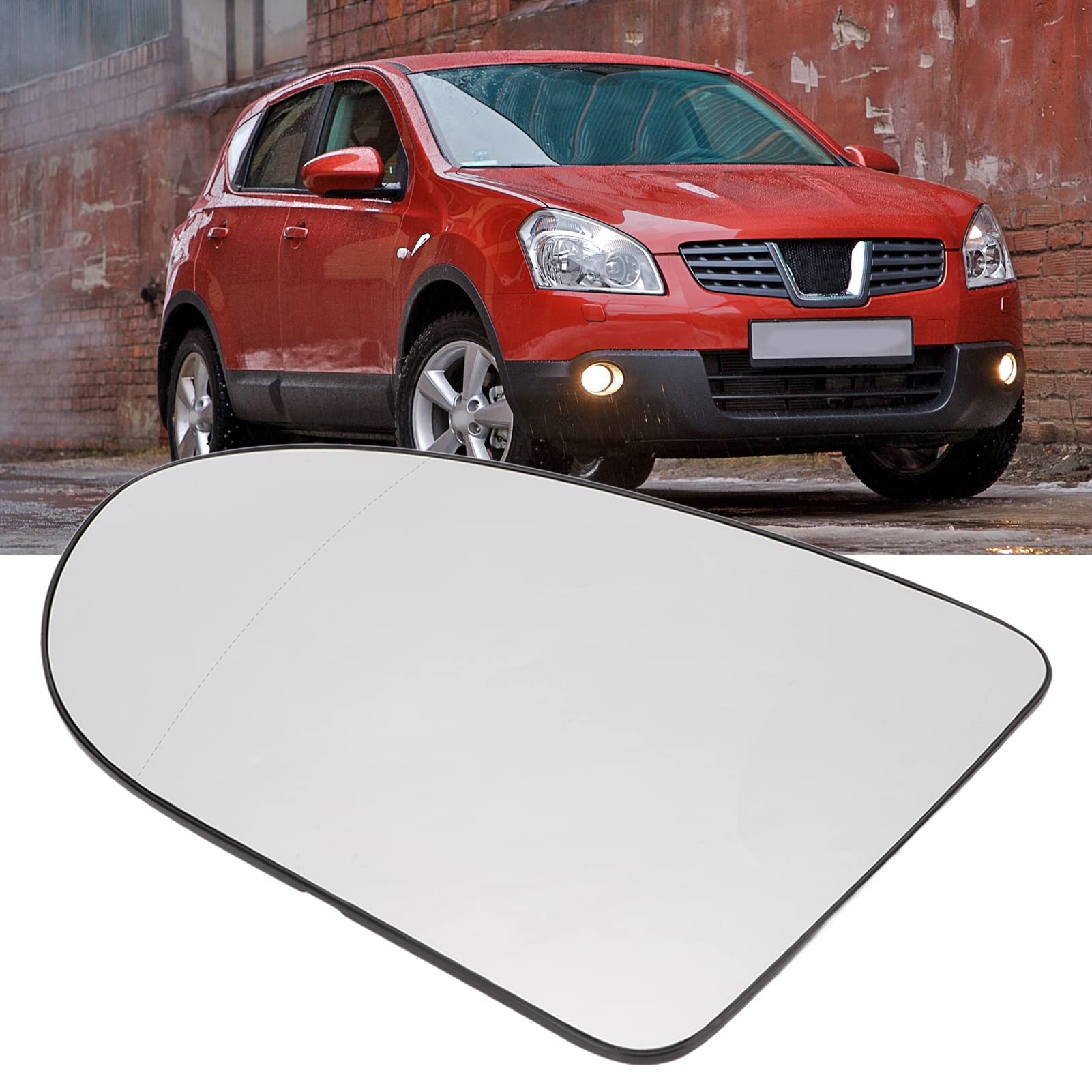 Qiilu Heated Side Mirror Replacement for Nissan Qashqai J10 2006-2013 - Left Side Exterior Mirror Glass (2PCS) - Perfect for Winter Driving & Enhanced Visibility