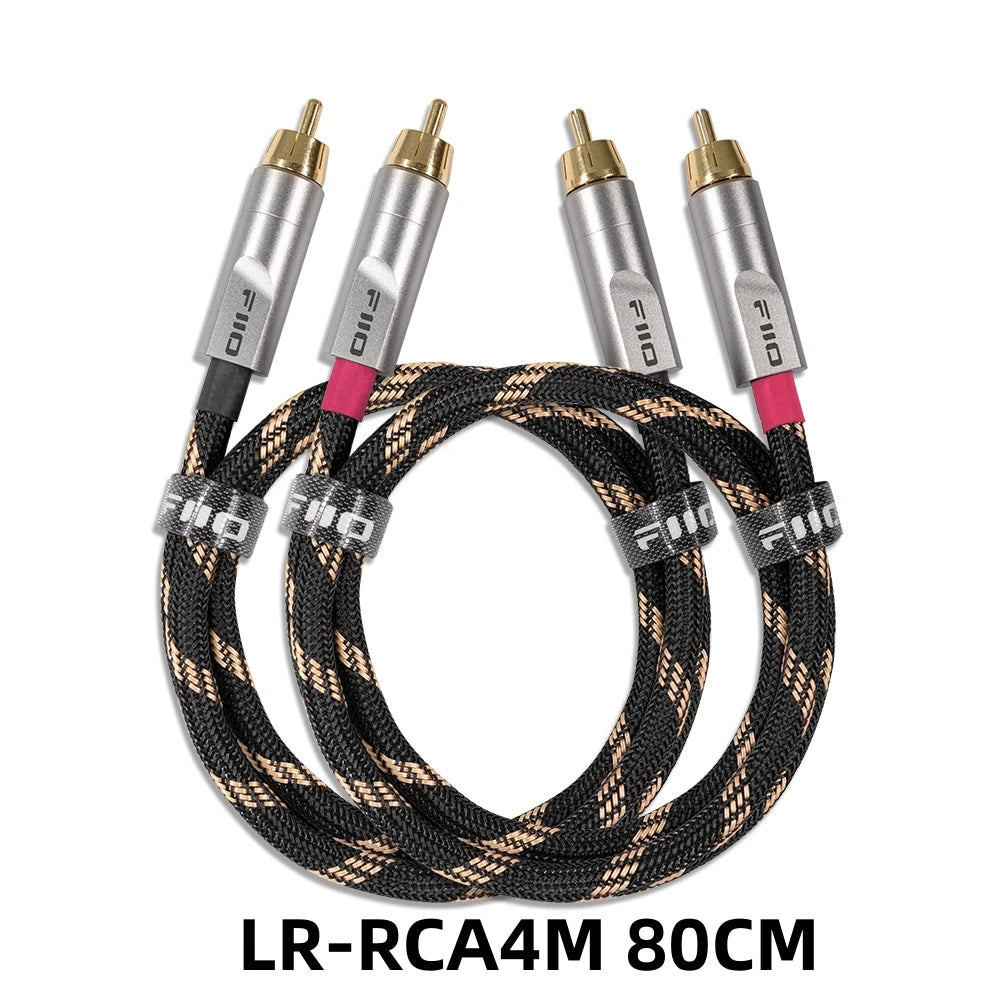 Premium FiiO LR RCA4 Dual RCA Audio Cable - 5N Silver Plated Pure Copper for Hi-Fi Systems, Home Theater & Audiophile Setups - Crystal Clear Analog Signal Transmission