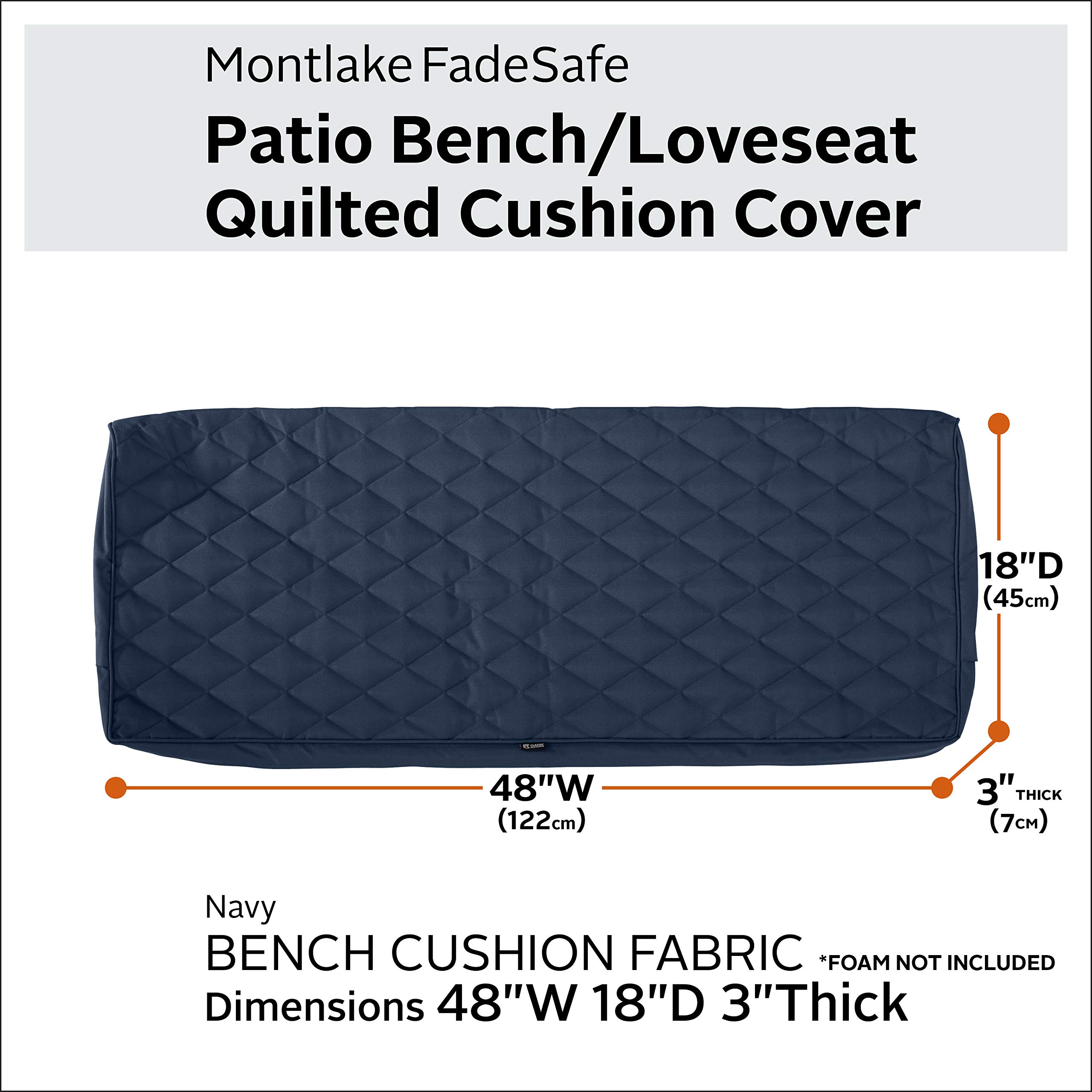 FadeSafe Water-Resistant Patio Bench Cushion Cover - 48x18 Inch Navy for Outdoor Furniture Protection
