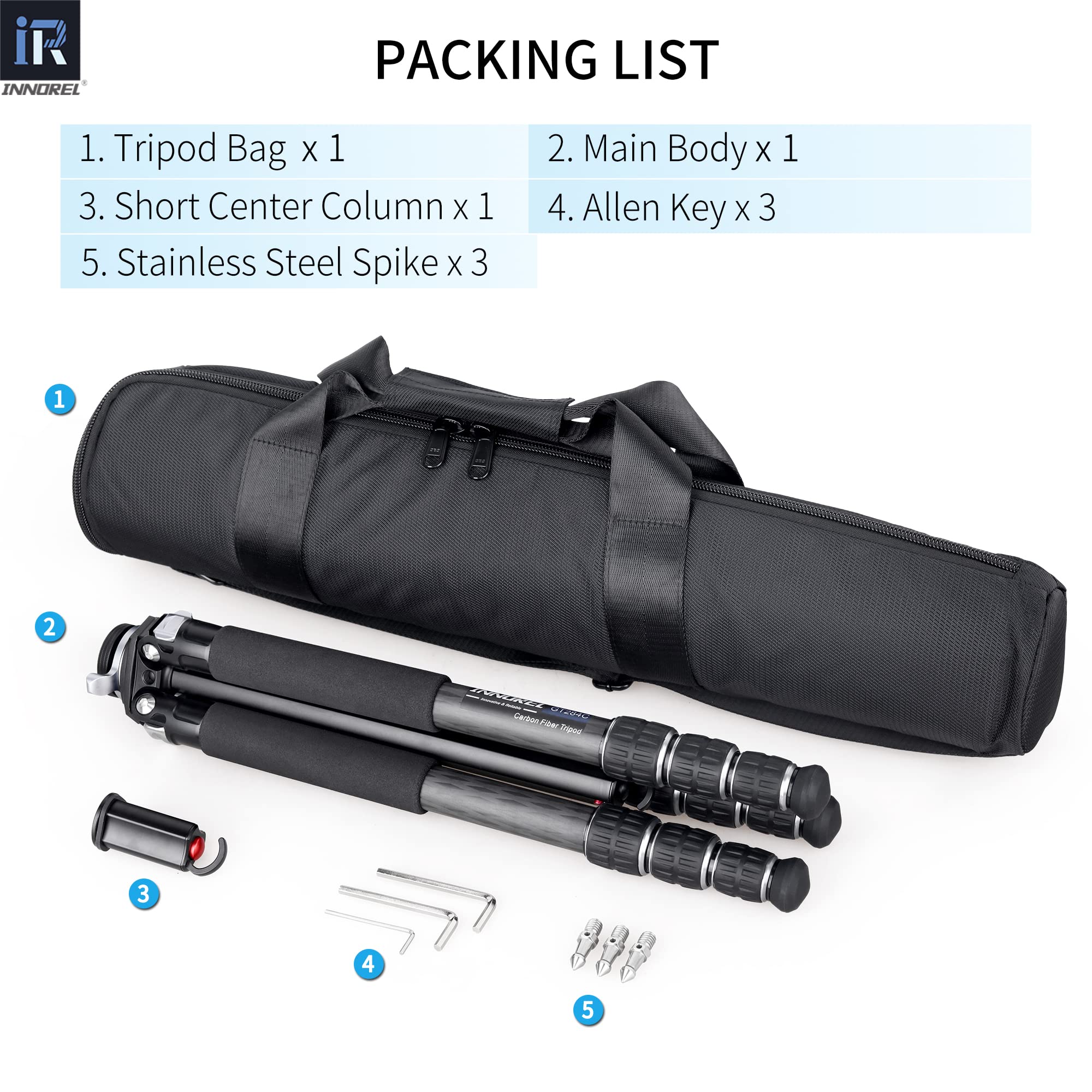 INNOREL GT284C Carbon Fiber Tripod - Professional Compact & Portable DSLR Camera Stand with 29mm Tube, 44lbs Max Load - Perfect for Travel, Outdoor Photography & Heavy Duty Shooting