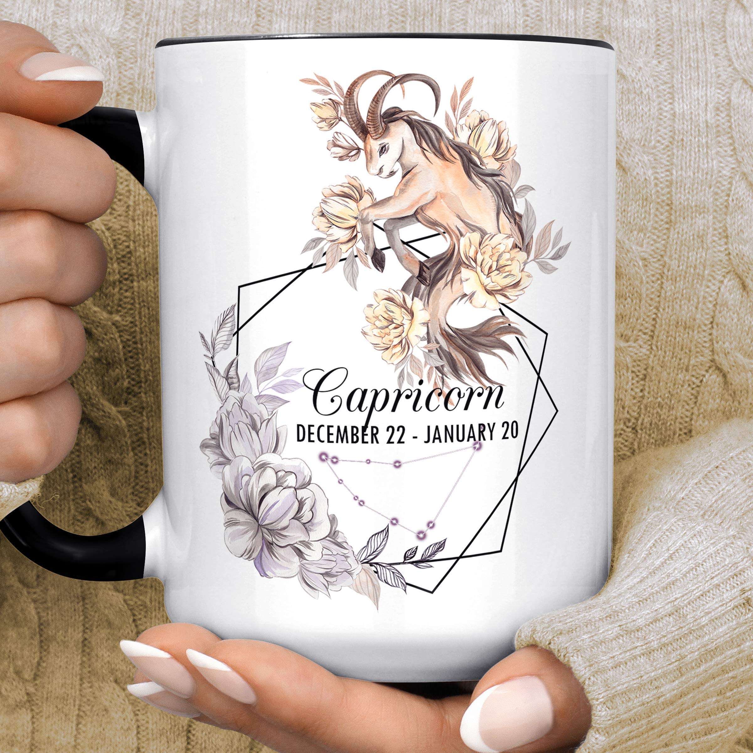 Capricorn Zodiac Sign Mug - Watercolor Goat Constellation Horoscope Ceramic Coffee Cup | December & January Birthday Gift for Women Men | Microwave & Dishwasher Safe | Perfect for Office, Home Use & Astrology Lovers