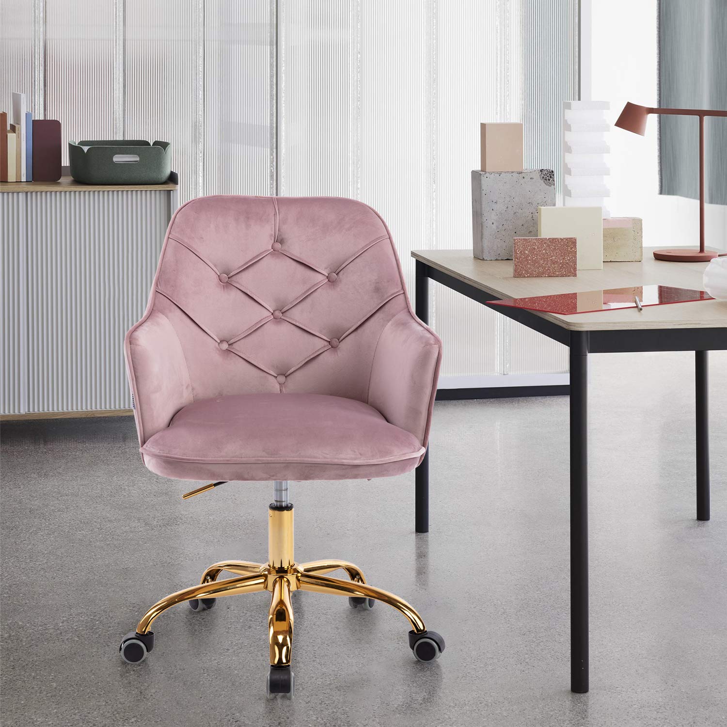 Velvet Swivel Accent Chair - Modern Pink Shell Chair for Living Room & Home Office, Comfortable Leisure Armchair with 360° Rotation - Perfect for Reading Nook, Cozy Corner or Workspace Decor