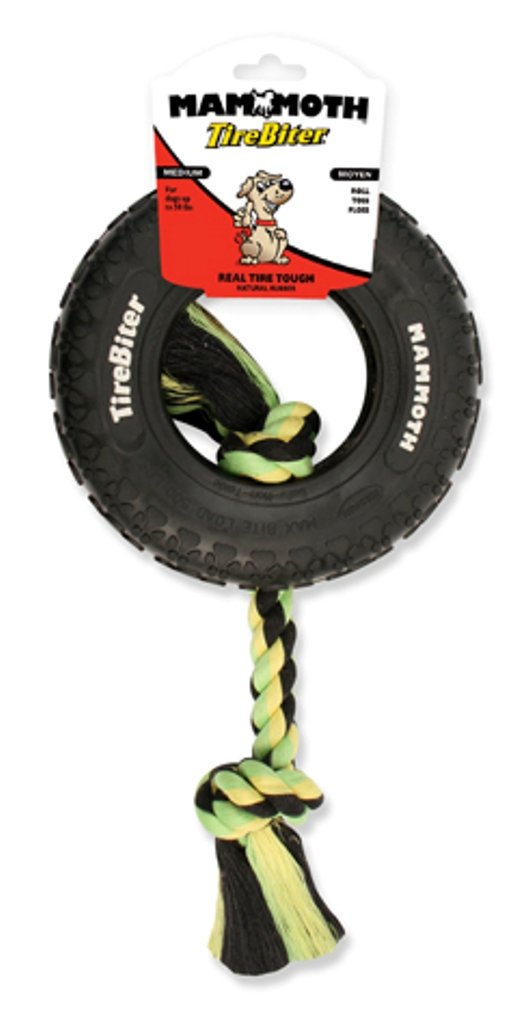 Durable Mammoth TireBiter Chew Toy with Rope for Small Dogs - Tough Chewing Toy for Aggressive Chewers, Interactive Play & Dental Health - Perfect for Indoor & Outdoor Use