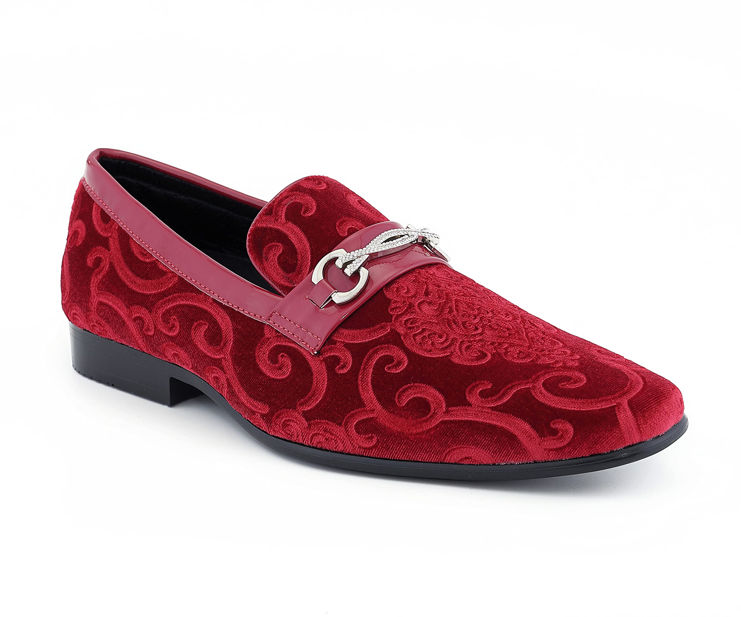 Amali King Men's Velvet Loafers - Luxury Designer Slippers with Embossed Paisley Pattern & Satin Trim - Formal Tuxedo Shoes for Weddings, Parties & Special Occasions