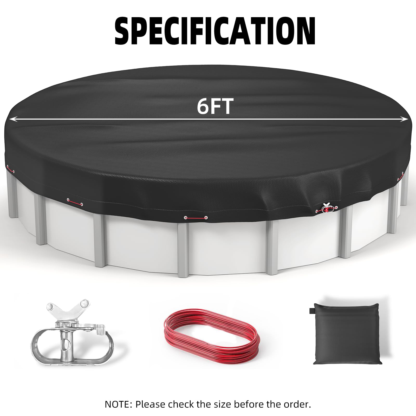 6Ft Round Above Ground Pool Cover - Heavy Duty Oxford Fabric with Winch & Cable | All Season UV Resistant, Waterproof, Dustproof Inflatable Pool Cover | Perfect for Winter Protection, Summer Debris Prevention & Year-Round Pool Maintenance