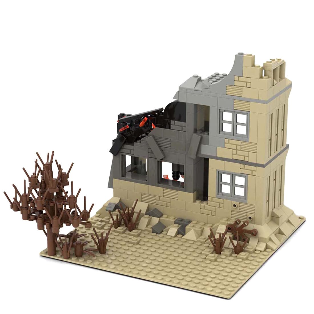 WW1 WW2 Military Base Building Set - 494PCS War-Damaged Civilian Houses Model Kit, DIY MOC Military Construction Toy Compatible with Lego - Perfect for History Enthusiasts, War Scene Dioramas & Creative Play