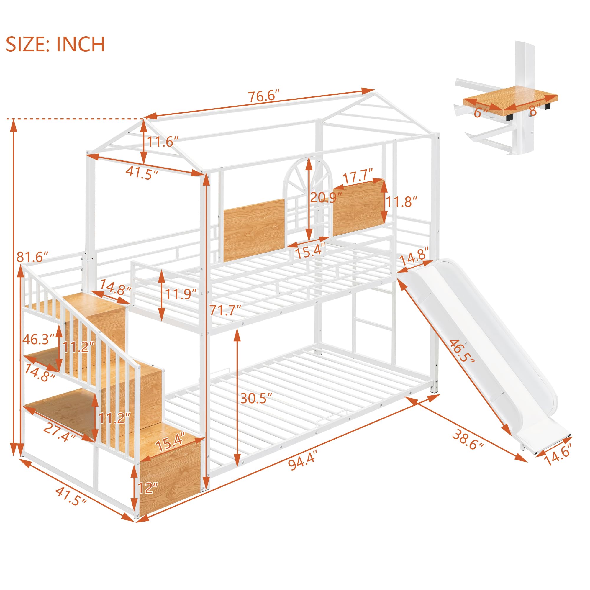 Twin Over Twin Low Bunk Bed with Slide & Stairs - Sturdy Metal Frame Kids Bunk Bed with Storage Shelves for Boys, Girls & Teens - Perfect for Small Bedrooms, Shared Kids Rooms & Sleepovers - White