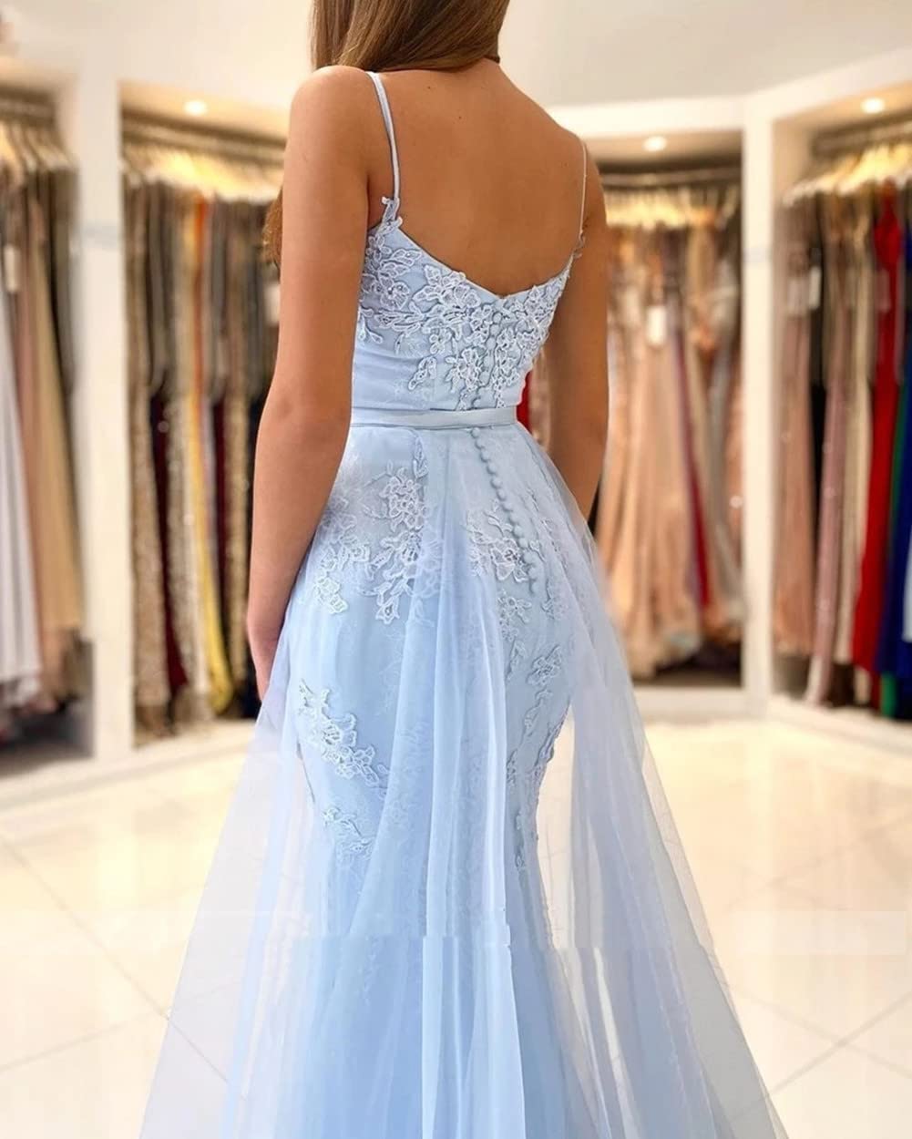 Emanni Women's Mermaid Prom Dress with Sweetheart Neckline & Lace Appliques - Elegant Evening Gown with Detachable Train in Light Pink | Perfect for Homecoming, Quinceañera & Formal Events