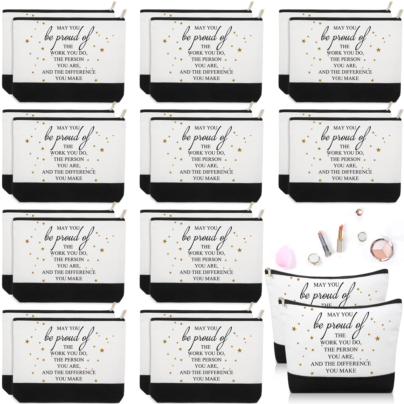 Roowest 20 Pcs Inspirational Makeup Bags for Women - Bulk Cosmetic Pouches with Zipper, Coworker Appreciation Gifts, Employee Recognition Week, Social Worker Gifts (White, Proud) - Perfect for Office Celebrations, Team Building Events & Thank You Presents