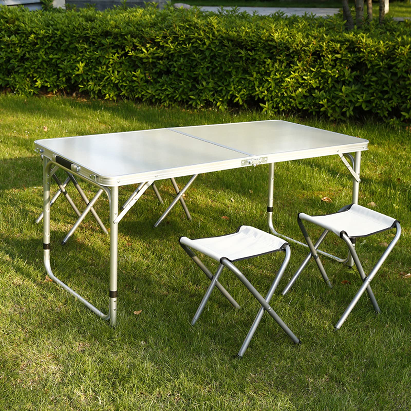 Portable Folding Picnic Table Set with 4 Stools - Lightweight Aluminum Alloy, Waterproof & Durable for Outdoor Camping, BBQ, Beach, Backyard, Park & Tailgating Parties