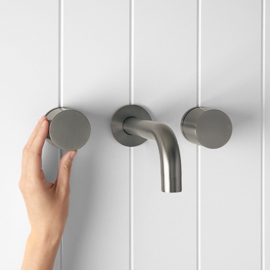Premium Gunmetal Wall Spout with Round Wall Taps - Modern Bathroom Faucet for Sink, Vanity, and Powder Room Installation