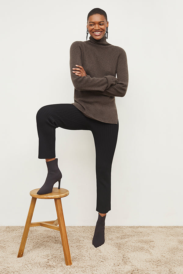 Finley Stretch Pant Ribbed Jardigan Knit Pants for Women - Soft Comfortable High Waist Trousers in Black | Perfect for Work, Travel & Casual Wear