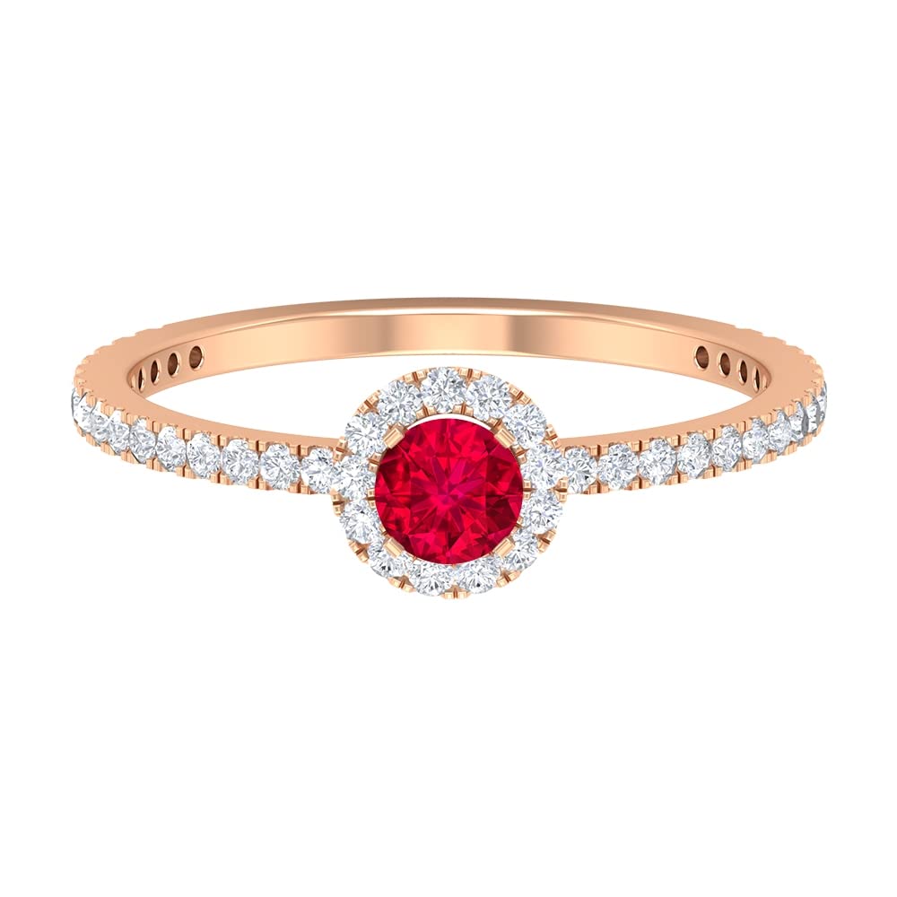 0.75 CT Natural Ruby & Moissanite Engagement Ring for Women - 14K Solid Gold Minimalist Wedding Band, Round Cut Vintage Style Jewelry (Perfect for Proposals, Anniversaries & Special Occasions)