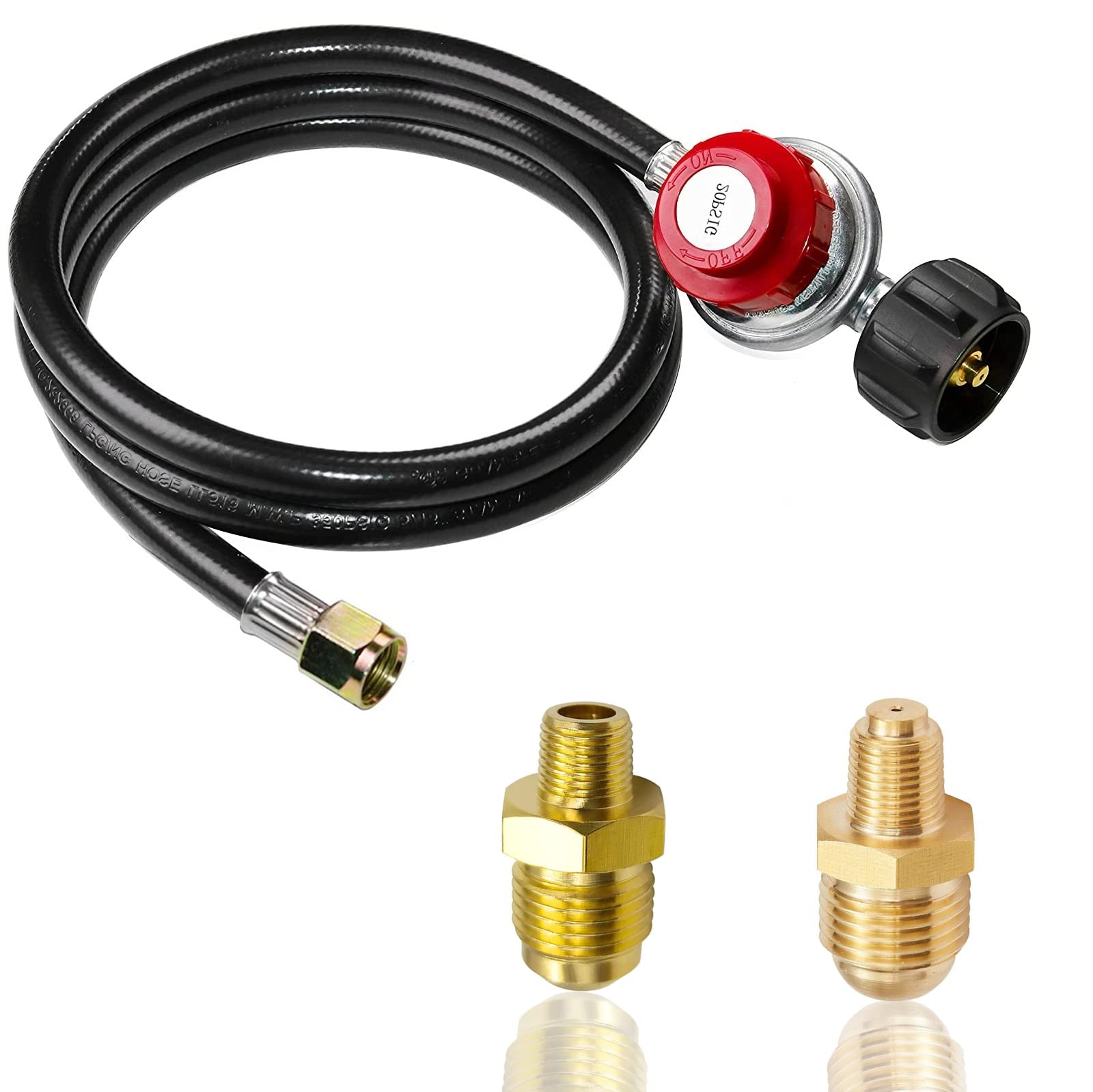 MCAMPAS 0-20 PSI Adjustable Propane Regulator with 4FT Hose - Brass Orifice 1/8