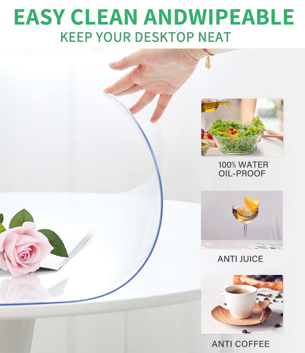 1.5mm Thick 46-Inch Round Clear PVC Table Protector - Waterproof Dining Table Cover for Kitchen, Coffee Table & Bistro Bar - No Plastic Smell, Durable Table Mat for Everyday Use & Special Occasions