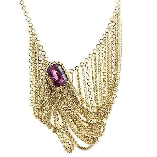 1928 Jewelry Austrian Crystal Amethyst Chain Bib Necklace - 16