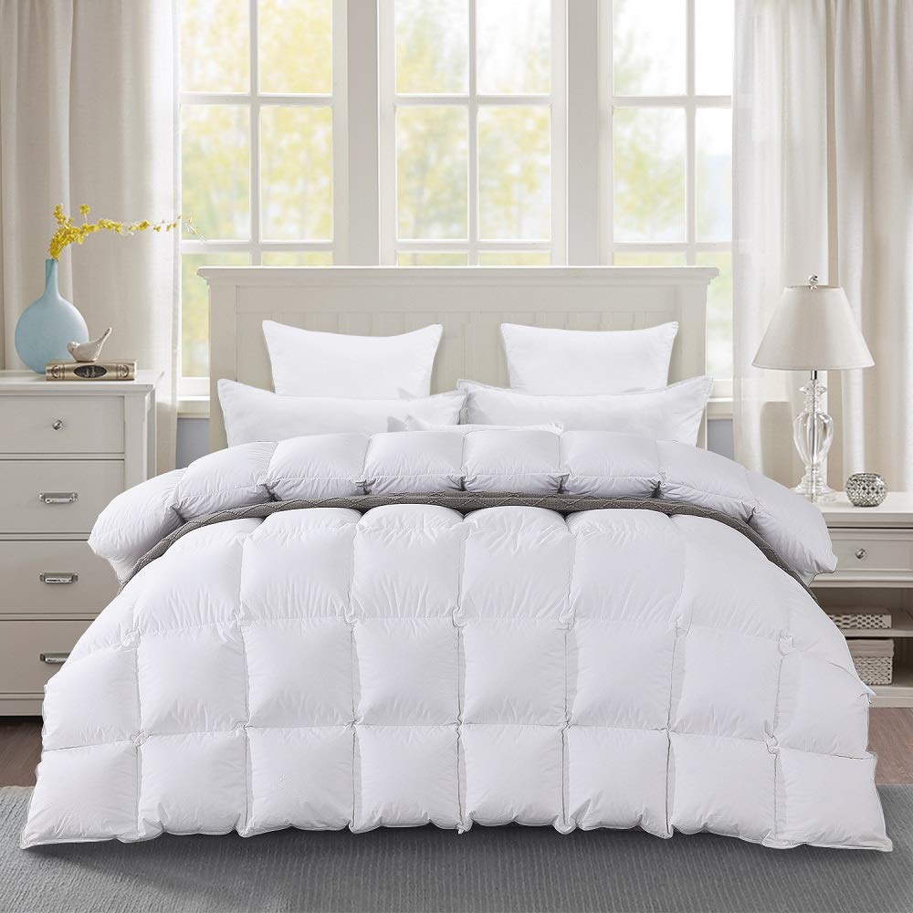 Premium King Size Feather & Down Comforter - All Seasons White Duvet Insert with 100% Cotton Shell & 8 Tabs | Ultra Soft Bedding for Master Bedroom, Guest Room & Luxury Hotels (King, White)