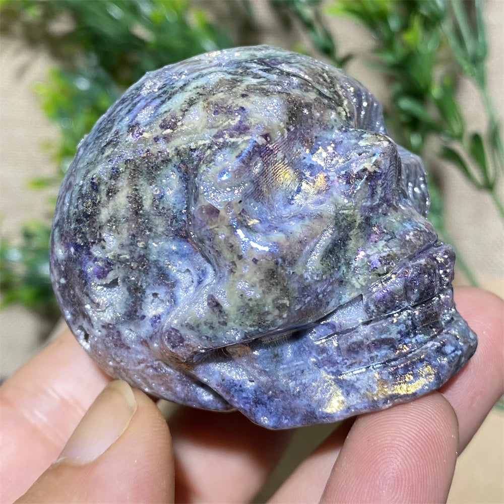 Natural Purple Aura Sphalerite Skull Quartz Crystal - Healing Stone for Reiki, Meditation & Witchcraft - Unique Geode Mineral Specimen for Spiritual Home Decor & Room Aesthetics