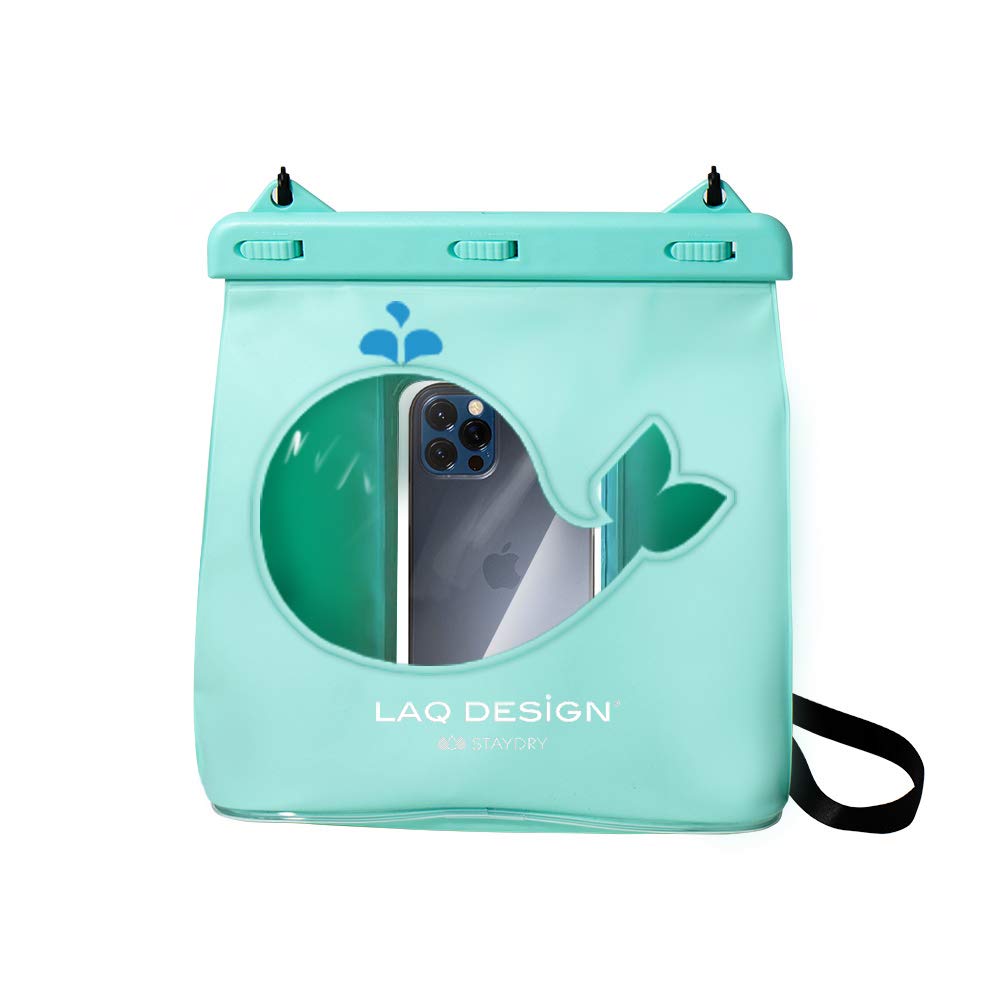 LAQ DESiGN STAYDRY Waterproof Dry Bag - Double Sided Perspective with Adjustable Strap & Touchscreen Compatible Pocket - Perfect for Beach, Kayaking, Hiking and Water Sports (Whale Design)