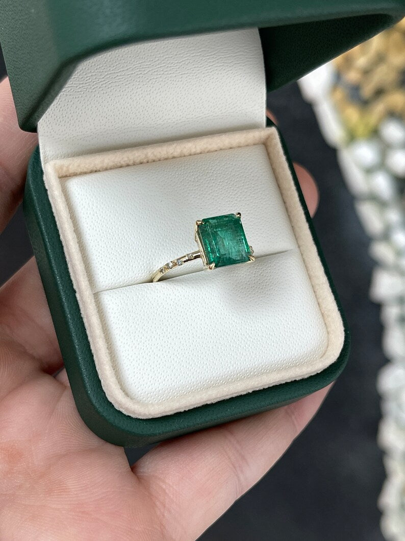 2.68 TCW Dark Emerald and Diamond Accent 14K Gold Engagement Ring for Women - Perfect for Proposals, Anniversaries, and Special Occasions