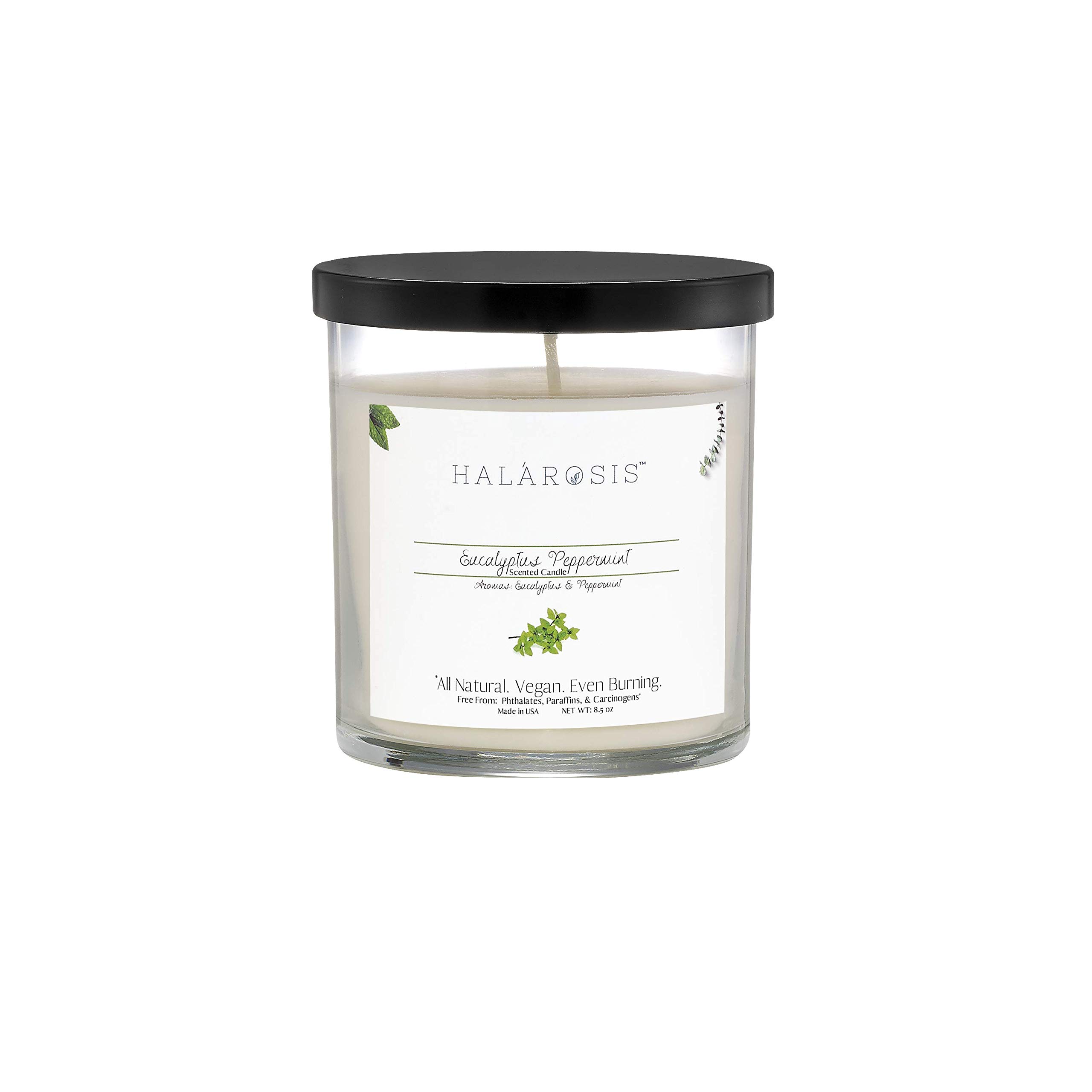 Halarosis Natural Soy Candles - Long-Lasting Peppermint Scented Candle (8.5oz) - 45 Hour Burn Time - Cotton Wick for Clean Burning - Perfect for Home, Office, Meditation & Gift Giving (Birthday, Anniversary, Housewarming)