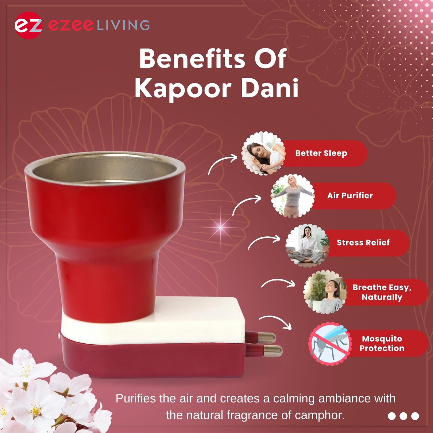 Premium Stainless Steel Electric Incense Holder & Smokeless Aroma Diffuser - Kapoor Dani & Bakhoor Burner for Home, Office, Meditation - Essential Oil Diffuser with Stylish Bright Red Finish | Perfect for Relaxation, Yoga & Aromatherapy Sessions