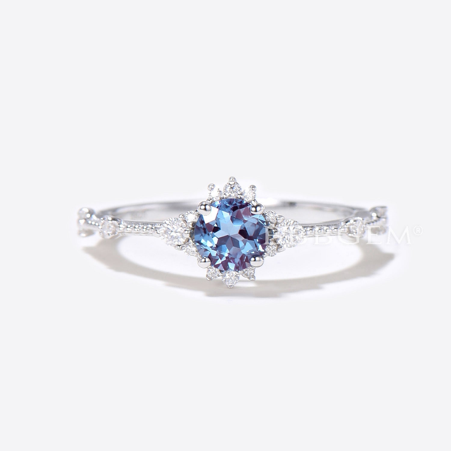 1/2 Carat Round Alexandrite & Moissanite Ring in White & Rose Gold - Minimalist Twig Branch Ivy Design for Women - Perfect for Engagement, Wedding, Anniversary & Everyday Elegance