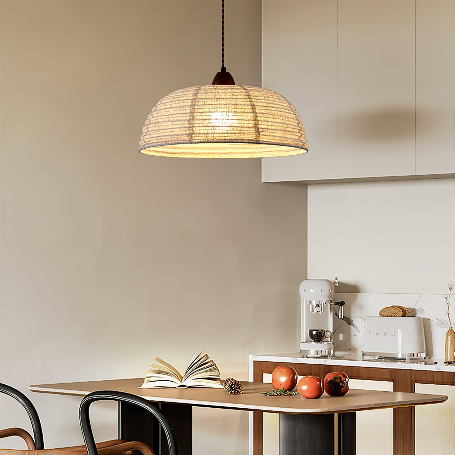 Modern Fabric Pendant Lamp - Handwoven Rattan Hanging Light for Dining Room, Bedroom, Living Room & Kitchen | Boho Chic Ceiling Fixture with Warm Ambient Lighting