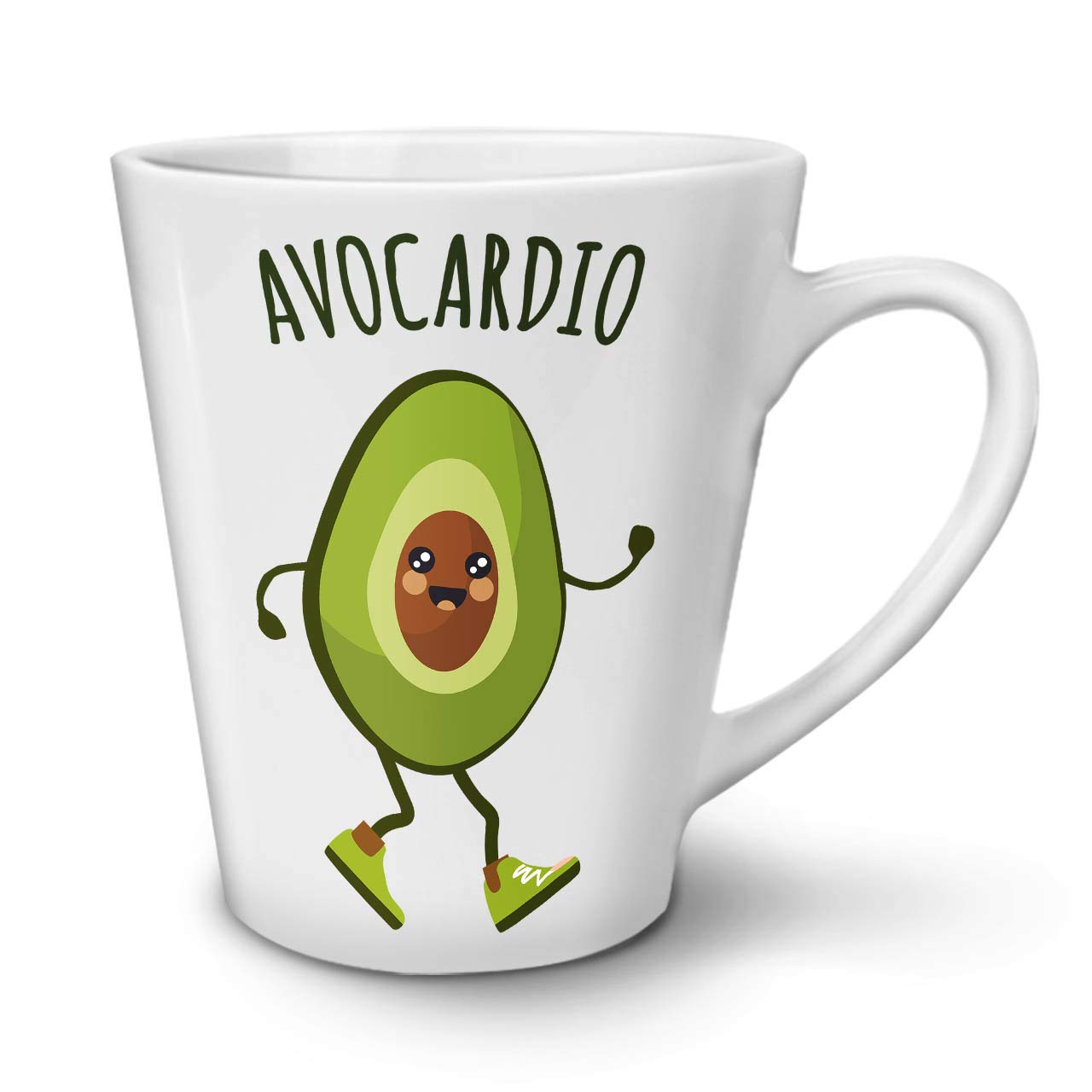 Funny Avocado Cardio Run Latte Mug - Double-Sided Print Ceramic Coffee Cup with Comfortable Handle by Wellcoda | Perfect for Gym Lovers, Runners & Coffee Enthusiasts