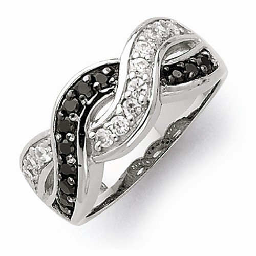 Sonia Jewels 925 Sterling Silver Black & Clear Cubic Zirconia Wavy Wedding Ring Band - 8mm Width, Elegant CZ Engagement Ring for Women, Perfect for Bridal, Anniversary & Special Occasions
