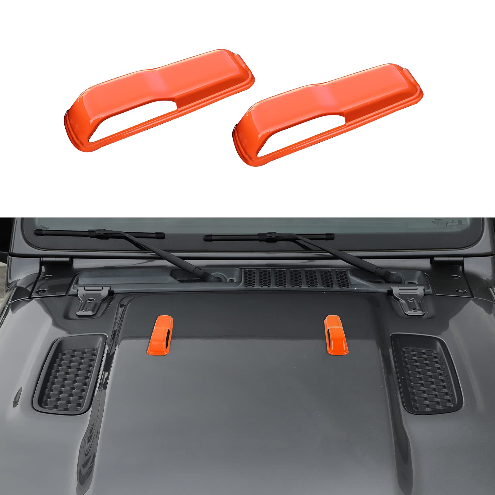 CheroCar JL JT Engine Hood Hinge Cover - Decorative Stickers & Exterior Accessories for 2018-2021 Jeep Wrangler JL & 2020-2021 Jeep Gladiator JT (Orange) - Upgrade Your Off-Road Adventure Style