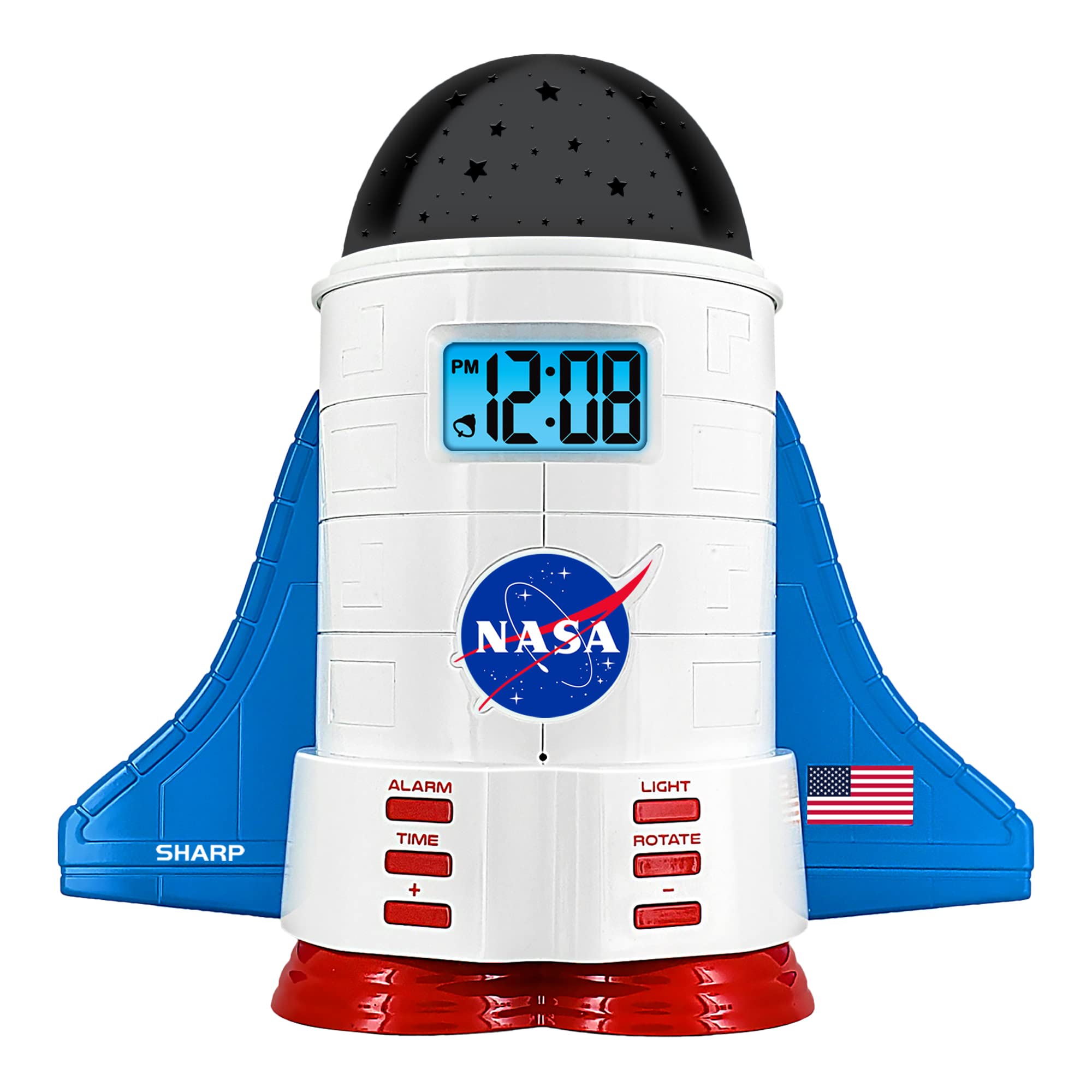 NASA Space Shuttle Night Light Alarm Clock with Illuminated Wings & Boosters - 4 Color Options & 2 Space Themes - Cool Bedroom Decor for Kids & Adults - Perfect Gift for Space Enthusiasts & Sci-Fi Lovers (Use as Night Light, Alarm Clock, or Decorative Space Themed Room Accent)