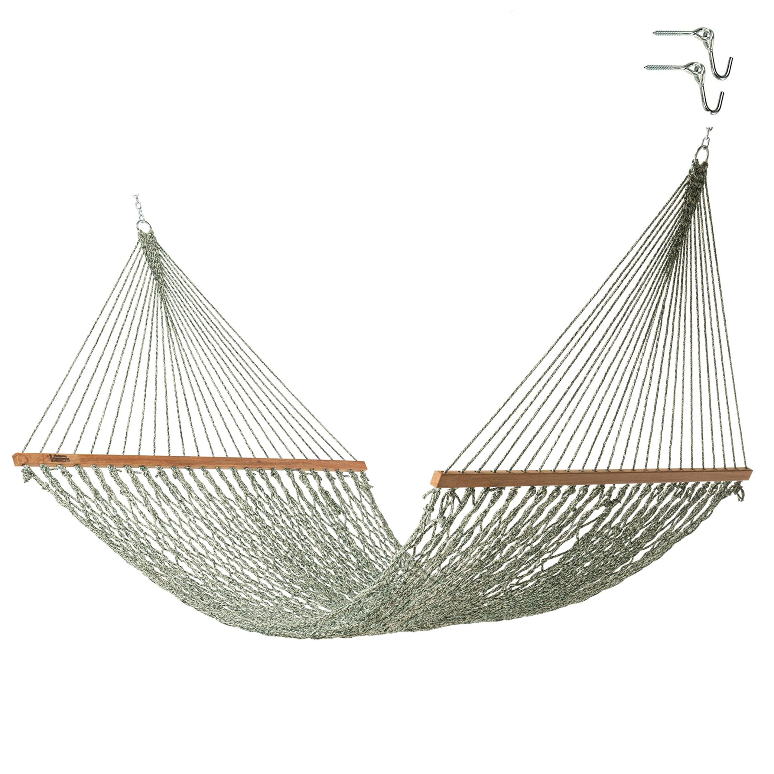 Hatteras Hammocks Premium Green Oatmeal Heirloom Tweed DuraCord Rope Hammock - Free Extension Chains & Tree Hooks - Handmade in USA - 450 LB Capacity (13ft x 60in) - Perfect for Backyard, Patio, Beach & Camping Relaxation
