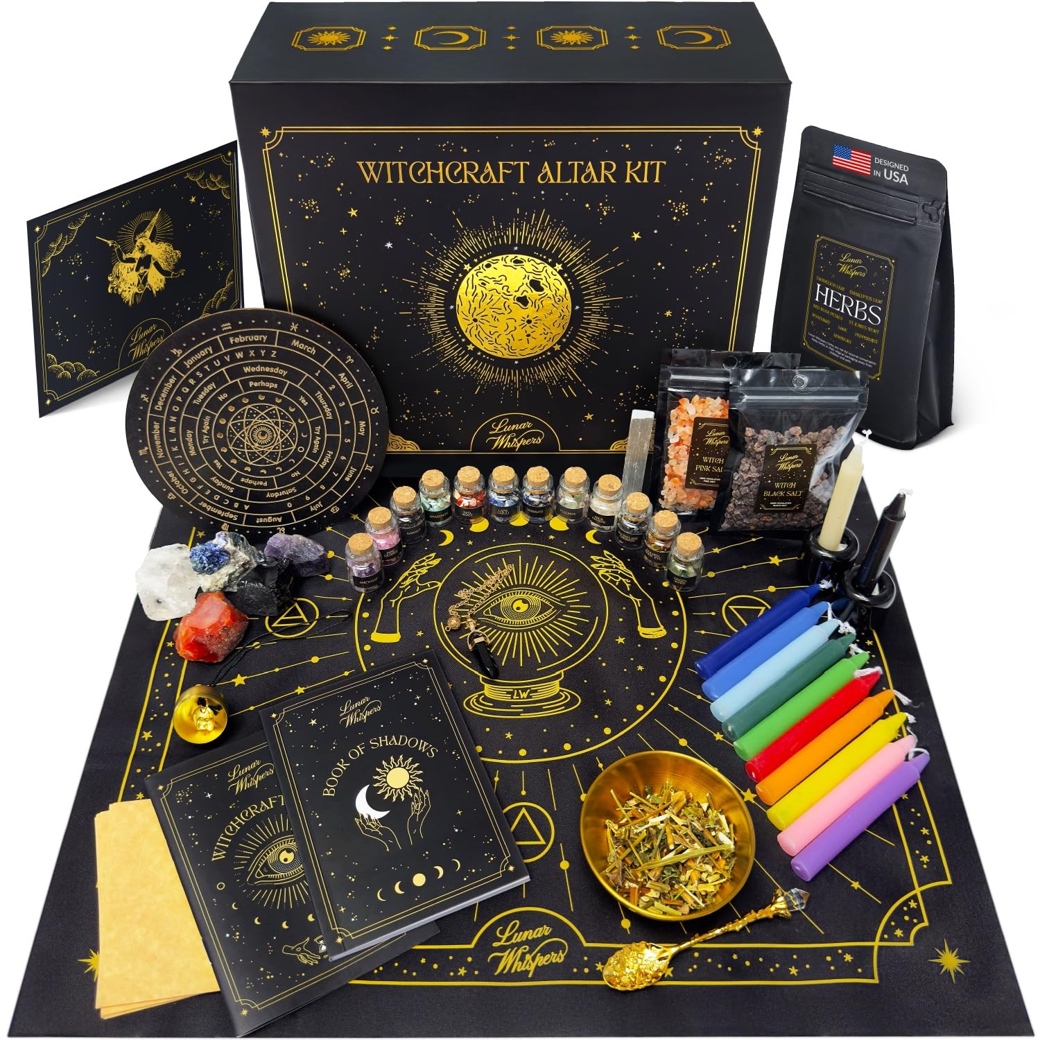Large Witchcraft Kit 70 Pieces - Premium Wiccan Starter Kit for Beginners with Crystals, Herbs & Spell Candles - Complete Altar Supplies for Rituals, Spells & Meditation