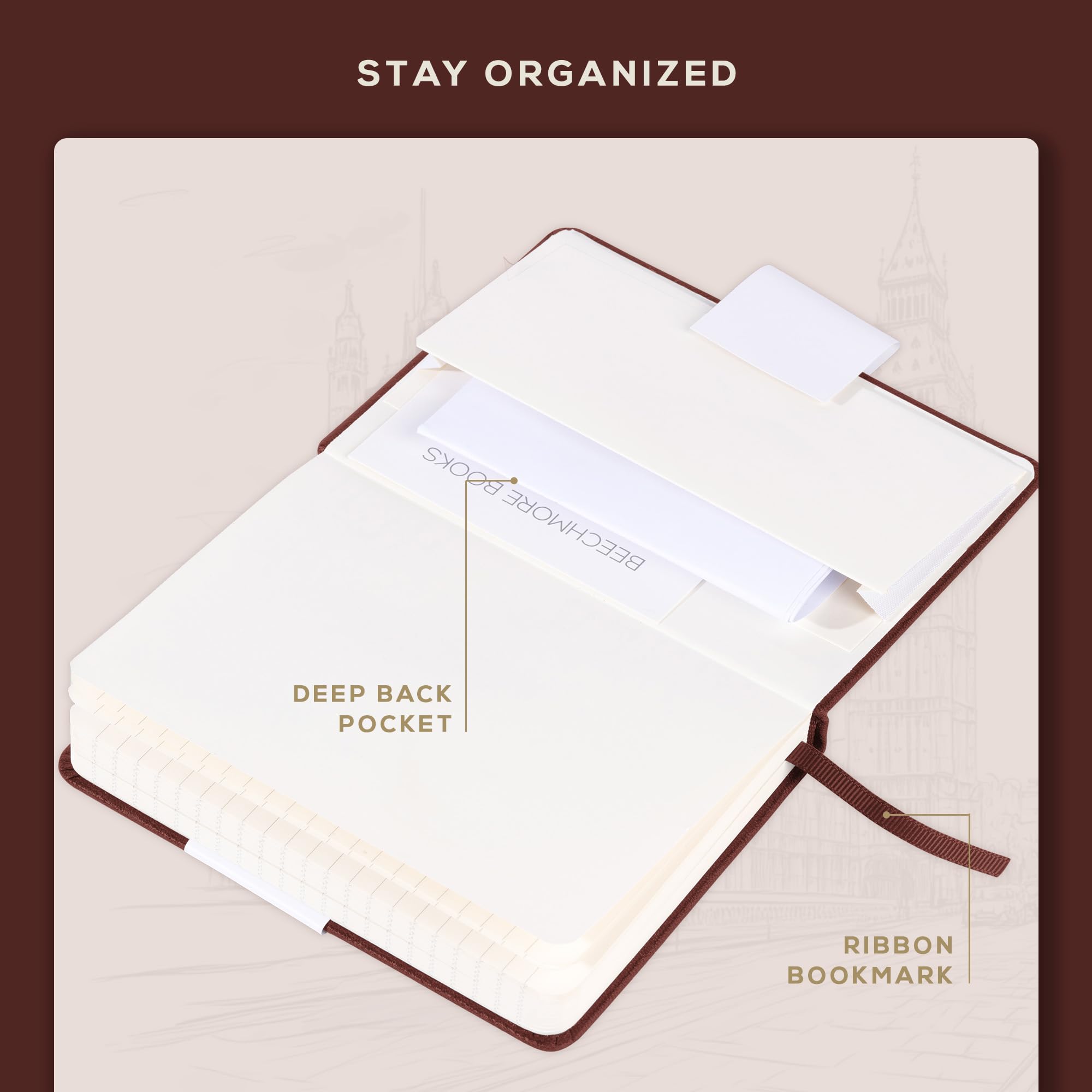 BEECHMORE BOOKS A6 Lined Journal Notebook - 4.1 x 5.8 Inch Hardcover Leather Writing Notebook with 160 Pages (120 GSM Thick Paper) - Perfect Gift for Women & Men, Ideal for Work, School, Travel & Daily Journaling - Includes Gift Box
