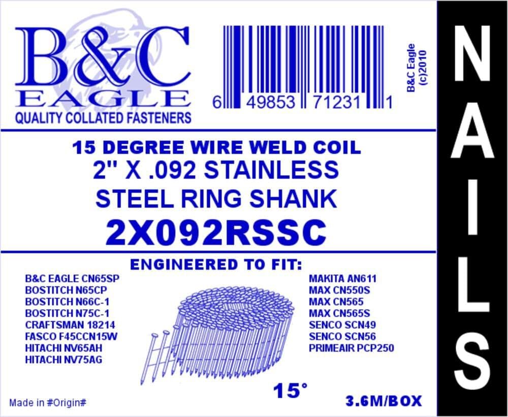 B And C Eagle Nails 2 X .092 3600Qty - Premium Construction Nails for Framing, Roofing & DIY Projects - High-Quality Steel Fasteners for Professional Builders & Home Improvement