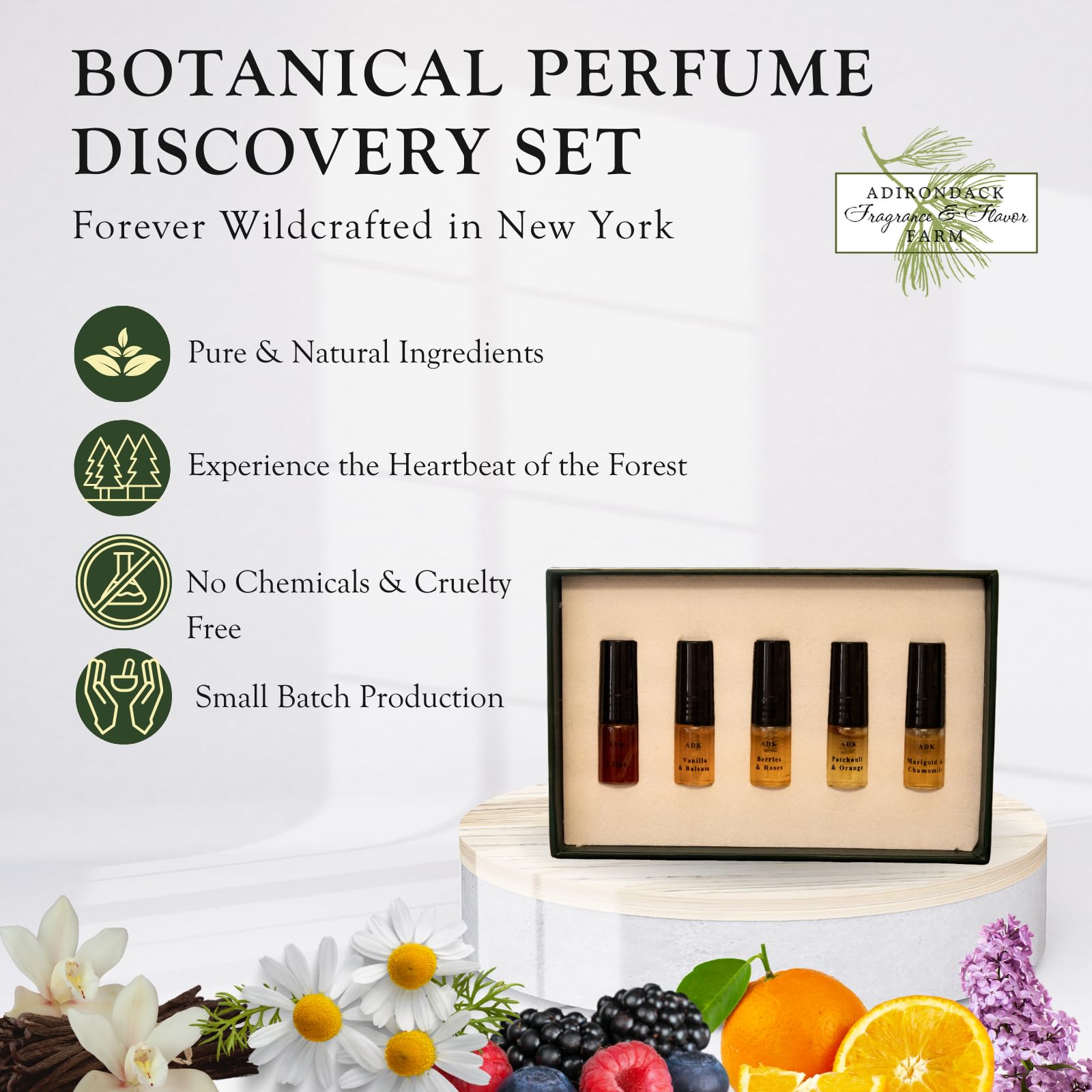 ADK Botanical Perfume Discovery Set - Natural Hypoallergenic Fragrance Spray for Women & Men | Lilac, Patchouli & Orange, Marigold & Chamomile, Berries & Roses, Vanilla & Balsam | Perfect for Gifts, Travel & Daily Wear