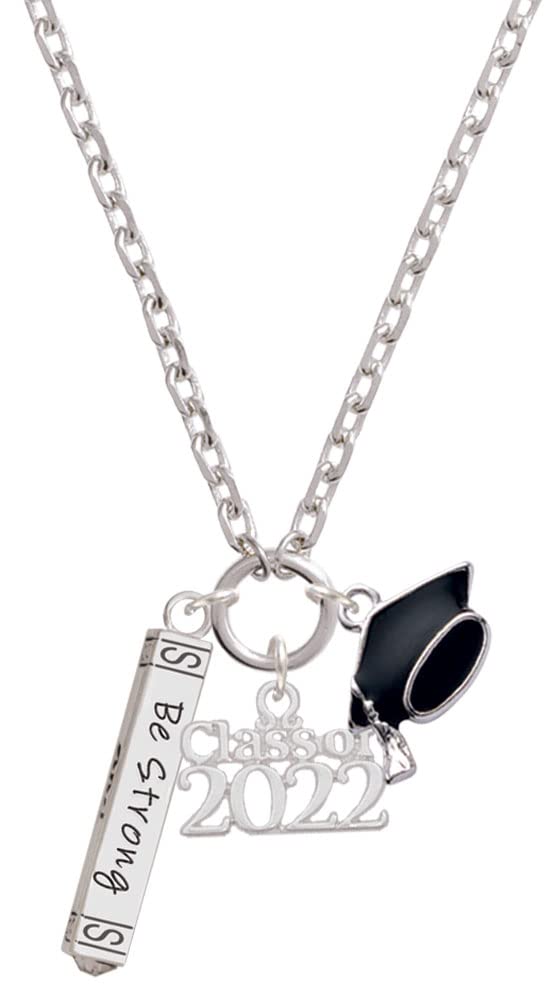 Delight Jewelry Silver Tone 'Be Strong and Courageous' Bar Pendant Necklace - Class of 2022 Graduation Gift for Women, 28 Inch Chain - Perfect for Graduation Ceremonies, Daily Wear & Special Occasions