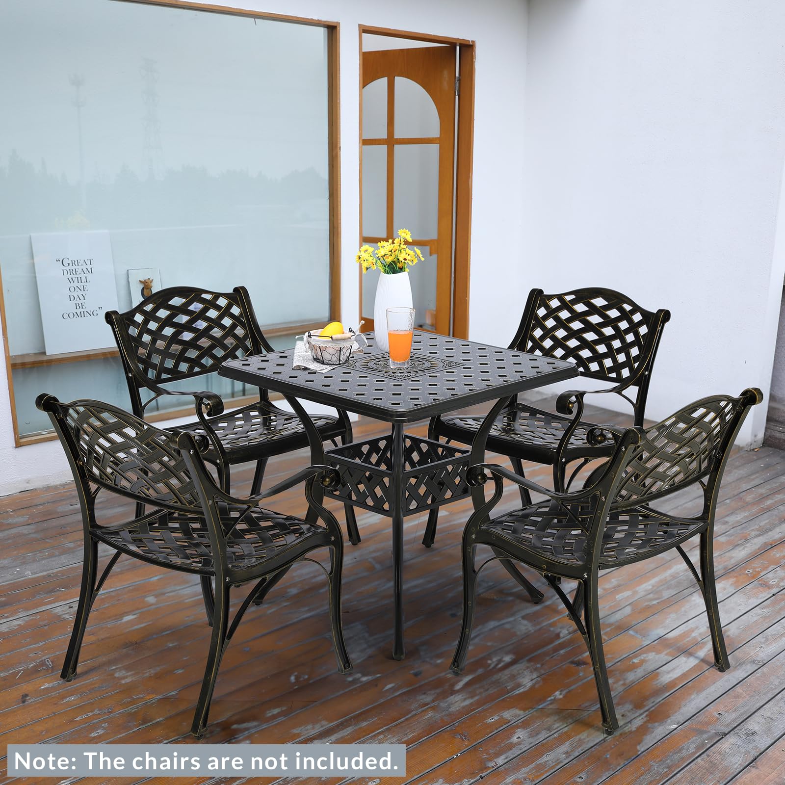 MEETWARM 30.5 Inch Square Outdoor Dining Table - Heavy Duty Cast Aluminum Patio Table with 2.2 Inch Umbrella Hole in Dark Bronze - Perfect for Backyard, Garden, Poolside & Outdoor Entertaining