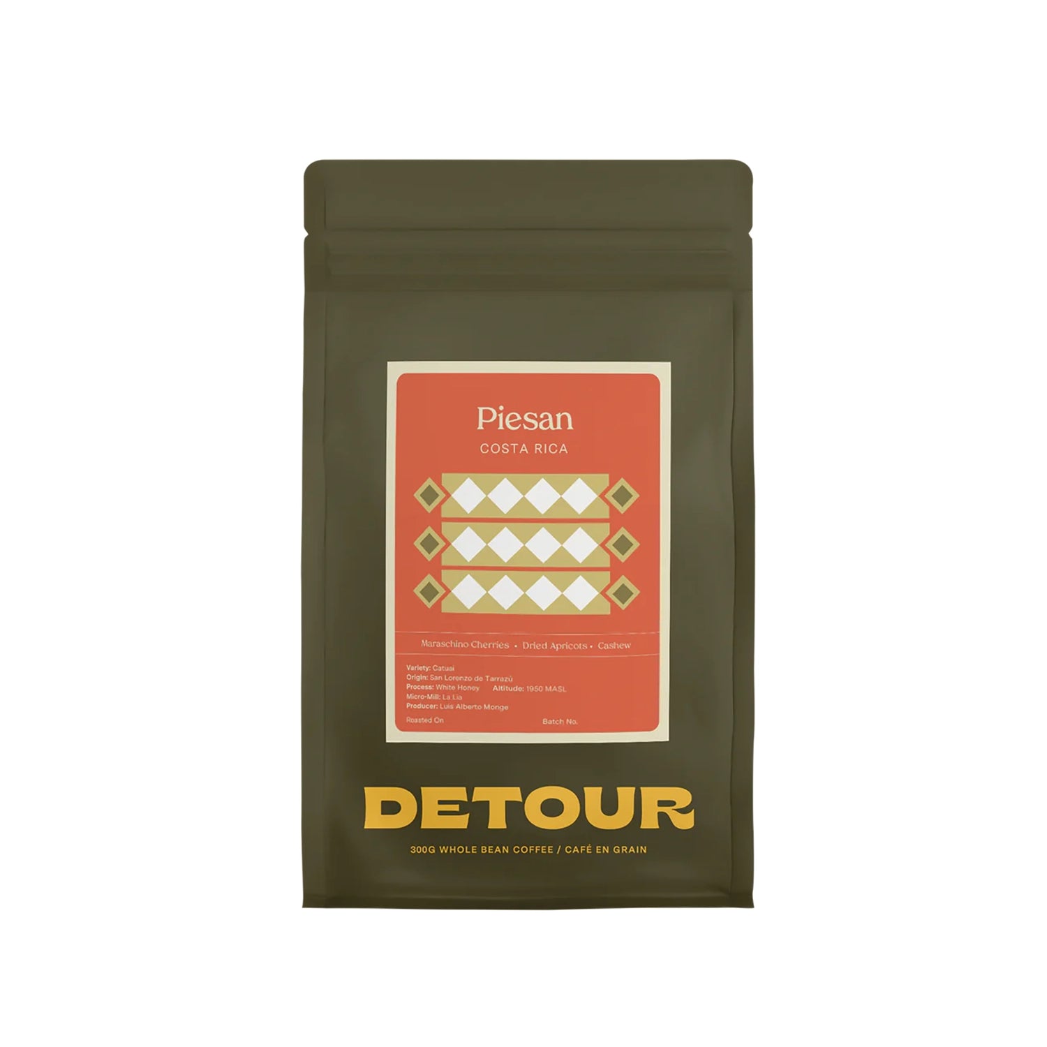 Detour Piesan Costa Rican Whole Bean Coffee - 300g | Premium Single-Origin Arabica Beans for Rich Flavor | Perfect for Home Brewing, Office Use & Gifts