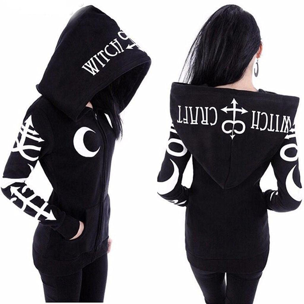 Gothic Women's Plus Size Hooded Jacket - Vintage Moon Print Punk Goth Cardigan Coat | Perfect for Halloween, Cosplay, and Alternative Fashion Outfits