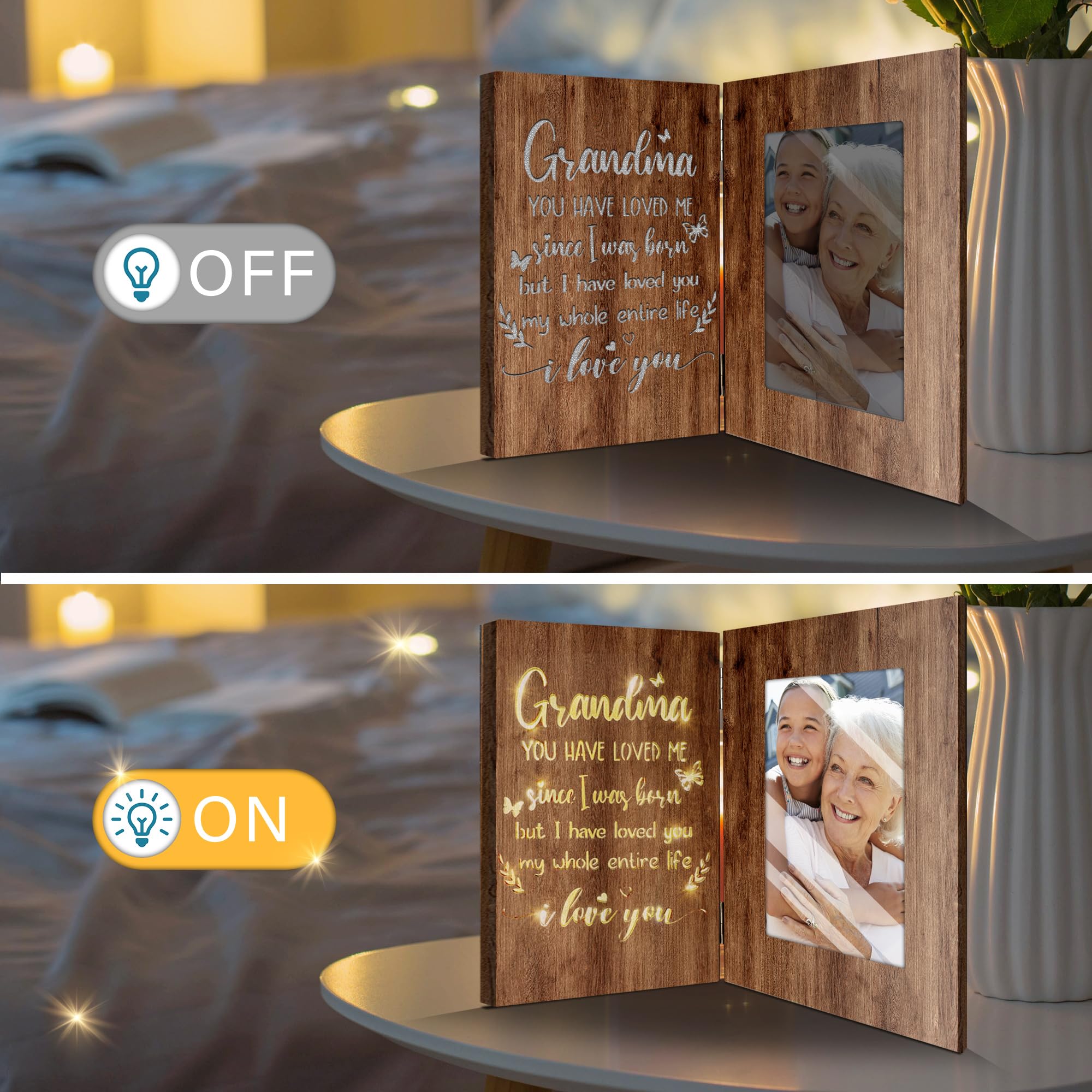 Personalized Mother's Day Gifts for Grandma - Brown Glowing 4x6 Picture Frame for Wall or Tabletop | Thoughtful Present from Grandchildren | Perfect for Home Decor & Family Memories