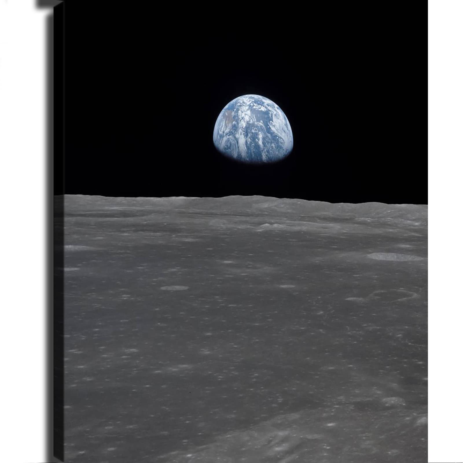 Earth From The Moon Canvas Wall Art Print - Outer Space Decor Framed Poster for Living Room & Bedroom - Modern Home Decor (08×12 inch Unframed) - Perfect for Space Theme Rooms, Office Decor & Gift Ideas
