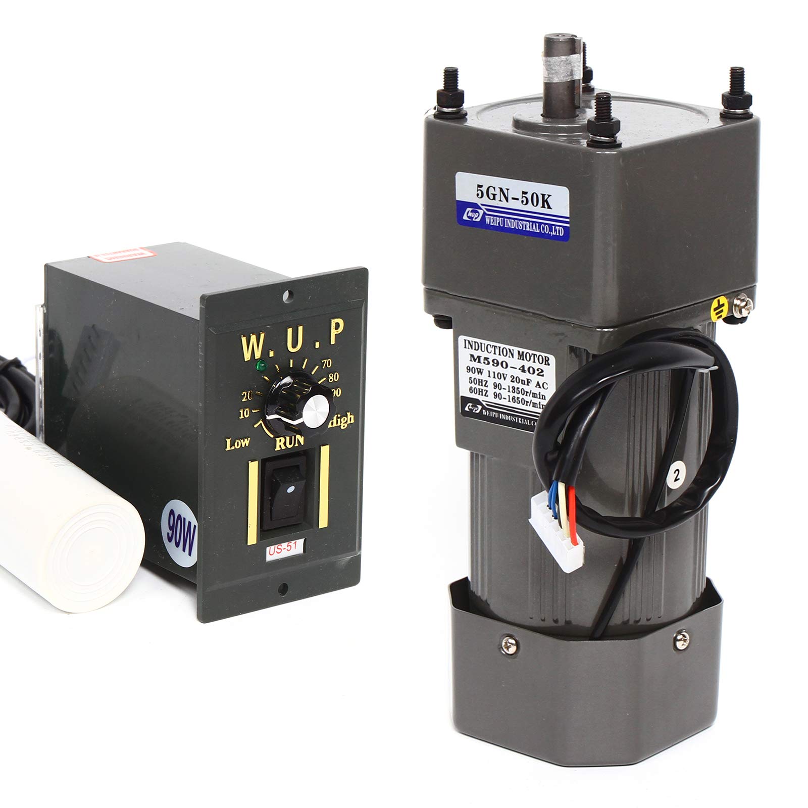 110V 90W 50K High Torque AC Gear Motor - Single Phase 21Nm Electric Gear Reducer with 0-27 RPM Speed Controller | Perfect for Conveyor Systems, Packaging Machines & Industrial Automation Equipment