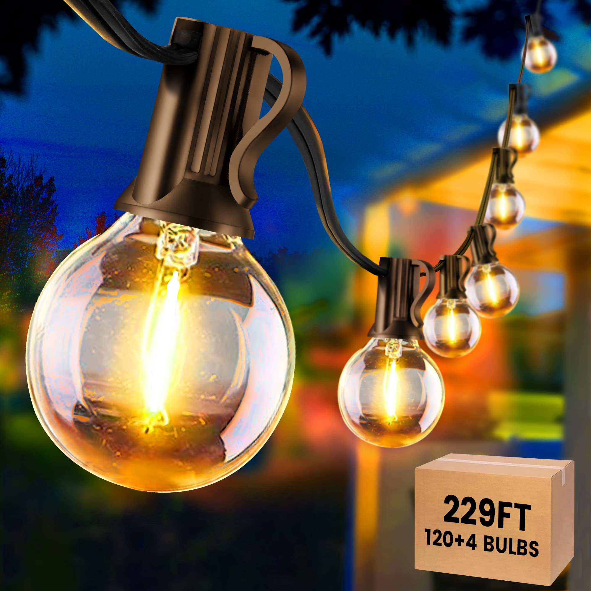 229Ft Outdoor LED String Lights - 70 Shatterproof G40 Bulbs with 4 Spares, Waterproof Connectable Globe Lights for Patio, Garden, Backyard | Perfect for Parties, Weddings, Bistro & Outdoor Decor
