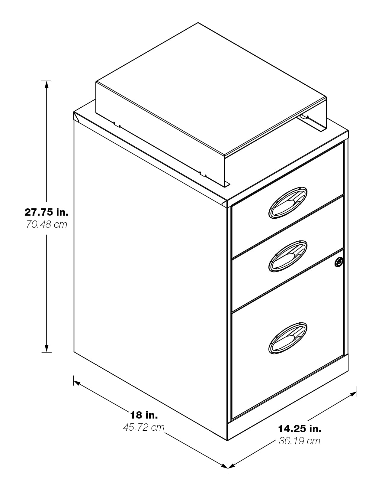 OSP Home Furnishings 3-Drawer Locking Metal File Cabinet with Top Shelf, Purple - Secure Document Storage for Office, Home & School Organization