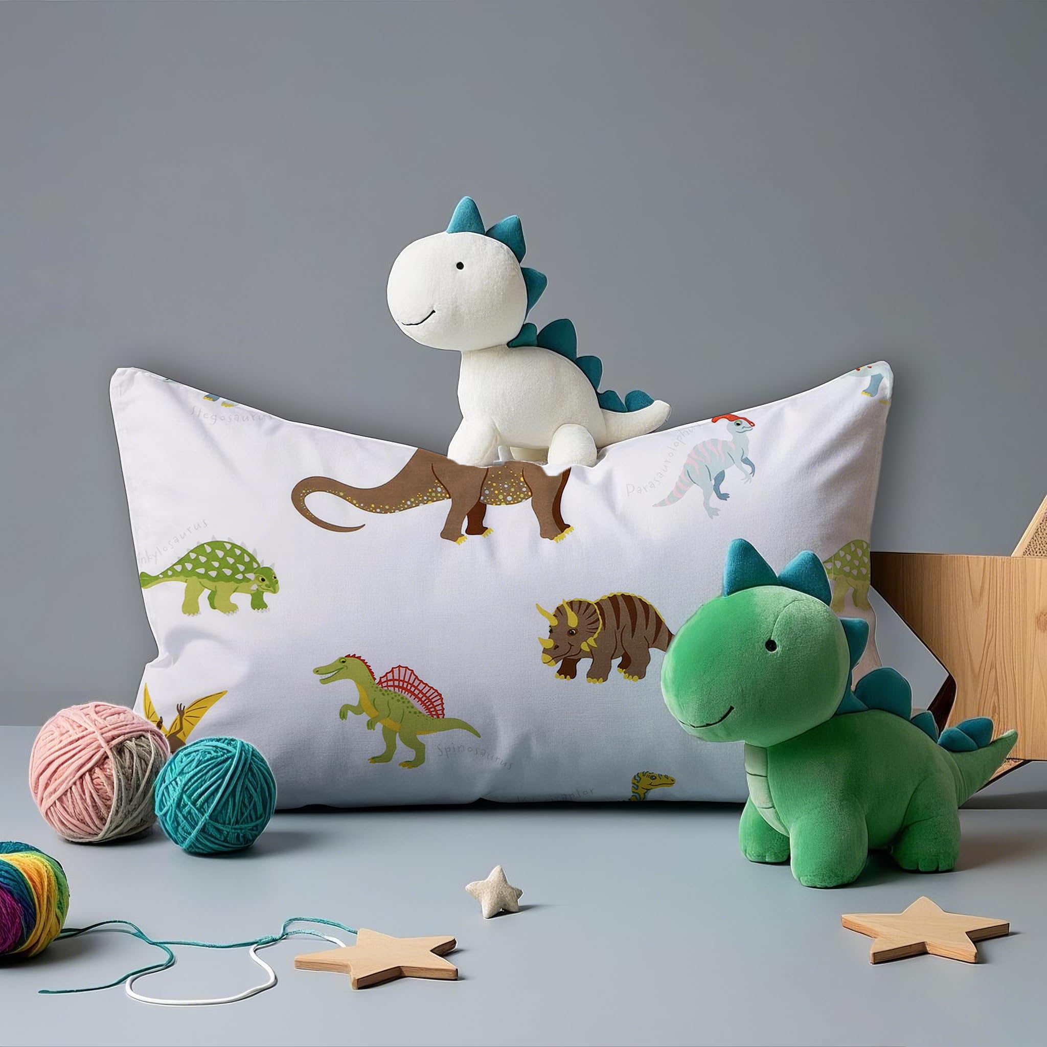 2 Pack White Dinosaur Print Standard Pillowcases 20x26 Inches - Soft Bedding for Kids Room, Dorm, or Home Decor - Perfect for Boys and Girls Bedroom
