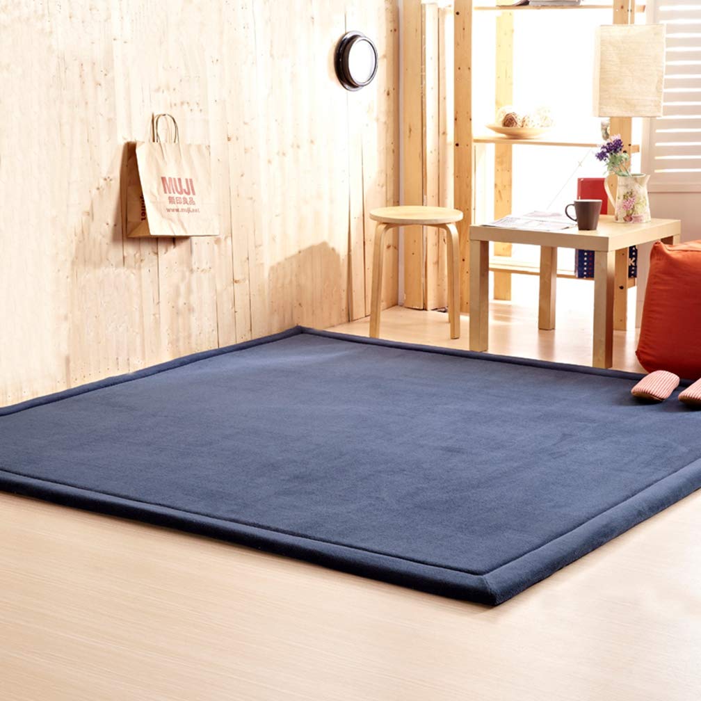 Premium Soft Coral Fleece Area Rug 6.5'x6.5' - Non-Slip Square Carpet for Living Room, Bedroom, Nursery | Modern Indoor/Outdoor Home Decor in Dark Blue | Perfect for Kids Play Area & Cozy Family Spaces
